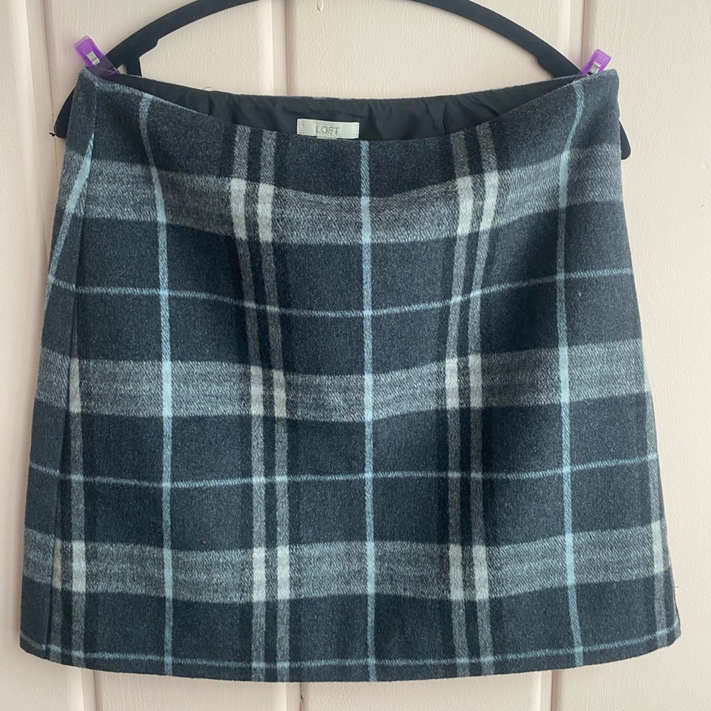 LOFT Wool Charcoal Plaid Skirt - Lined